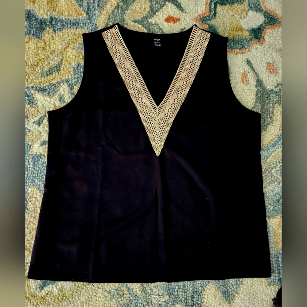 Black Sleeveless Top w/Lace Trim